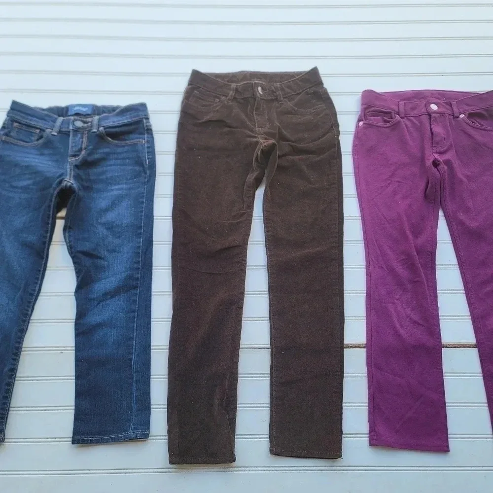Lot Of 3 Kids Place Gap Curderoy Denim Jeans Purple Girls Brown Adjustable Reg 8